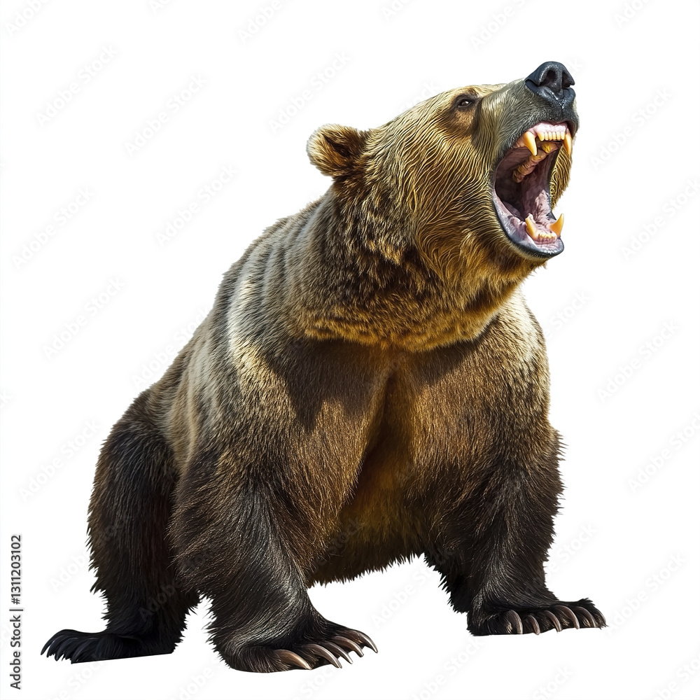 Obraz premium Roaring bear isolated on white background, showing fierce expression