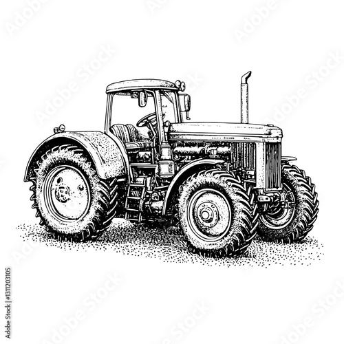 Engraved vector art of a classic tractor design for tattoo inspiration and agricultural themes