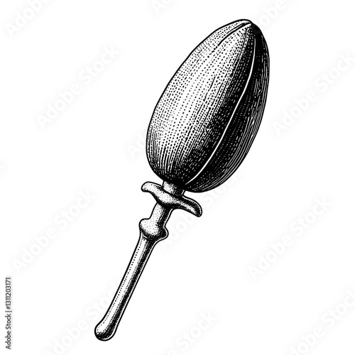 Engraved vector design of a traditional spindle used in textile crafting for spinning fibers into yarn