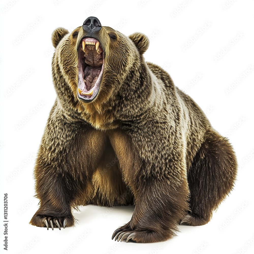 Fototapeta premium Roaring bear isolated on white background, showing fierce expression