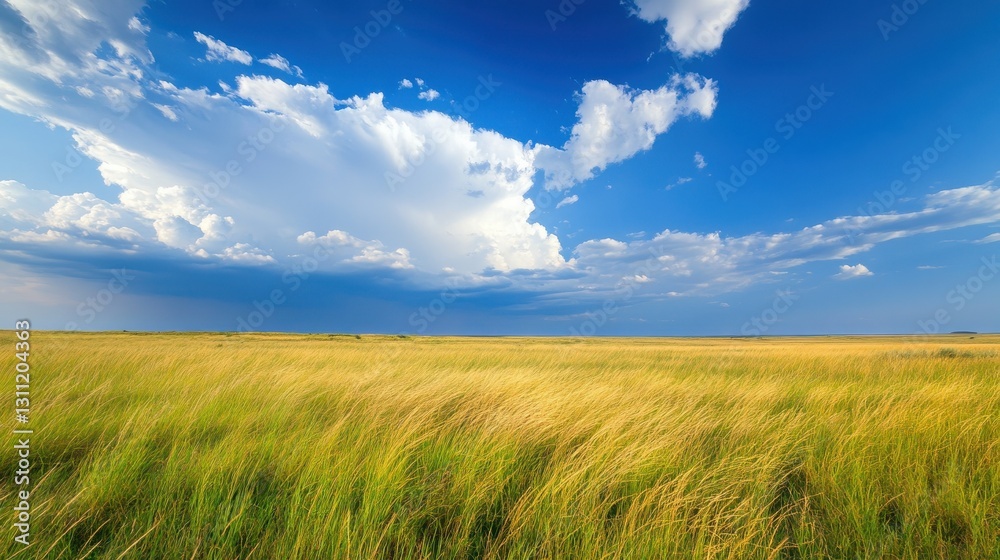 Majestic Power of Nature: Strong Wind Bending Tall Grass in Open Plain with Dark Storm Clouds - Conceptual Environmental Background Majestic Power of Nature: Strong Wind Bending Tall Grass in Open Plain with Dark Storm Clouds - Conceptual Environmental Background