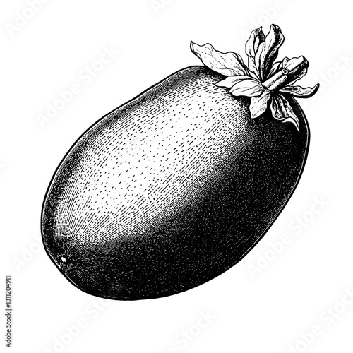 Detailed engraving of an eggplant with realistic shading and texture, suitable for art and tattoo design inspiration