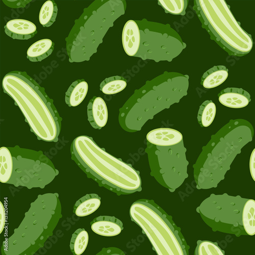 Cucumbers vector cartoon seamless pattern on a white background.