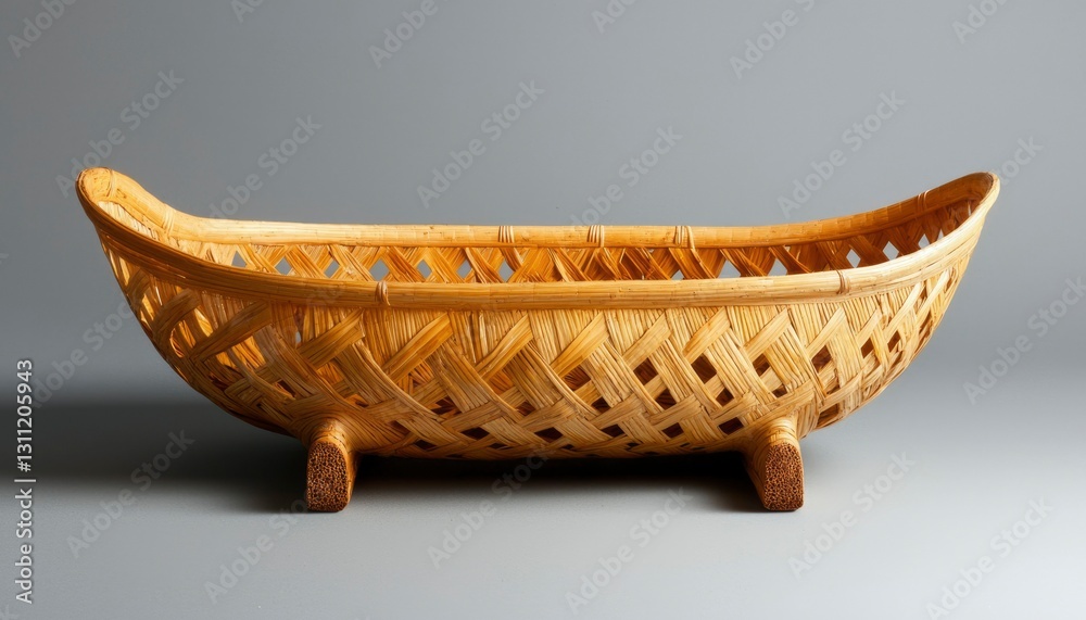Fototapeta premium Wooden Basket, Studio Shot, Light Gray