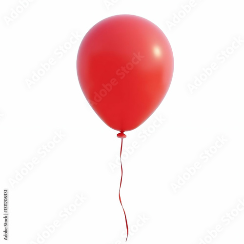 Floating Elegance: A Single Red Balloon with a Glossy Surface and Attached String, Drifting Against a Clean White Background in a Minimalist, Photorealistic 3D Rendering.
