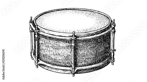 Engraved vector design of a classic drum suitable for tattoo inspiration and artistic projects