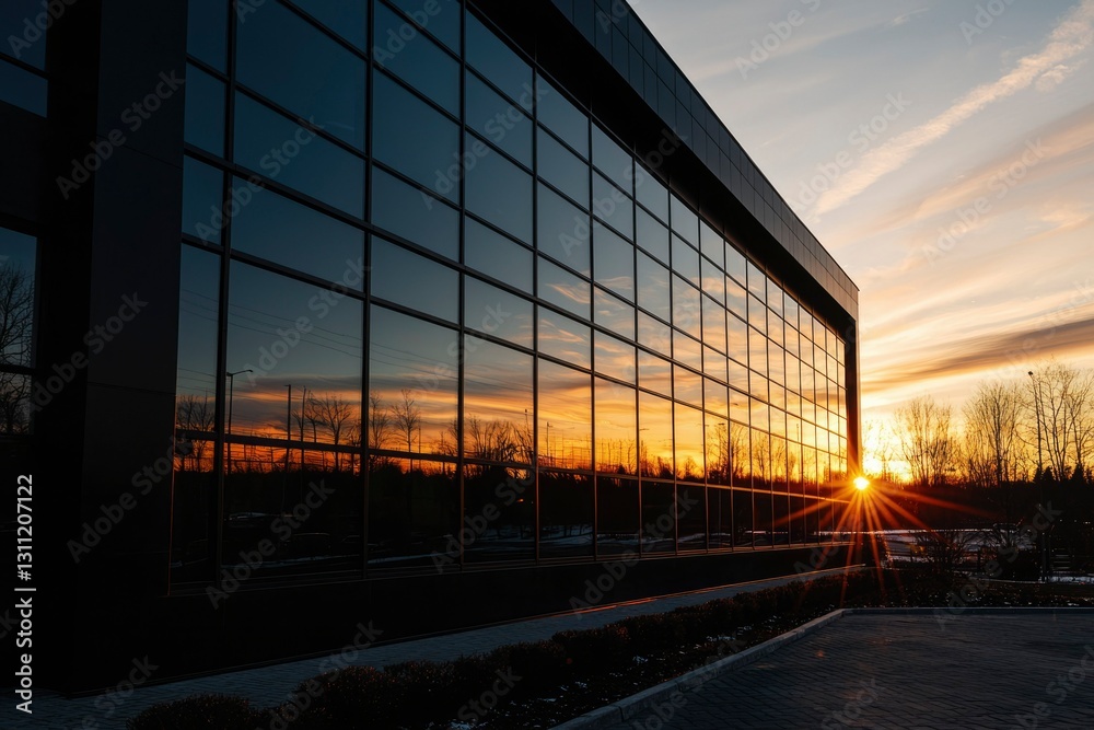 Modern Office Building Sunset Reflection Modern Office Building Sunset Reflection