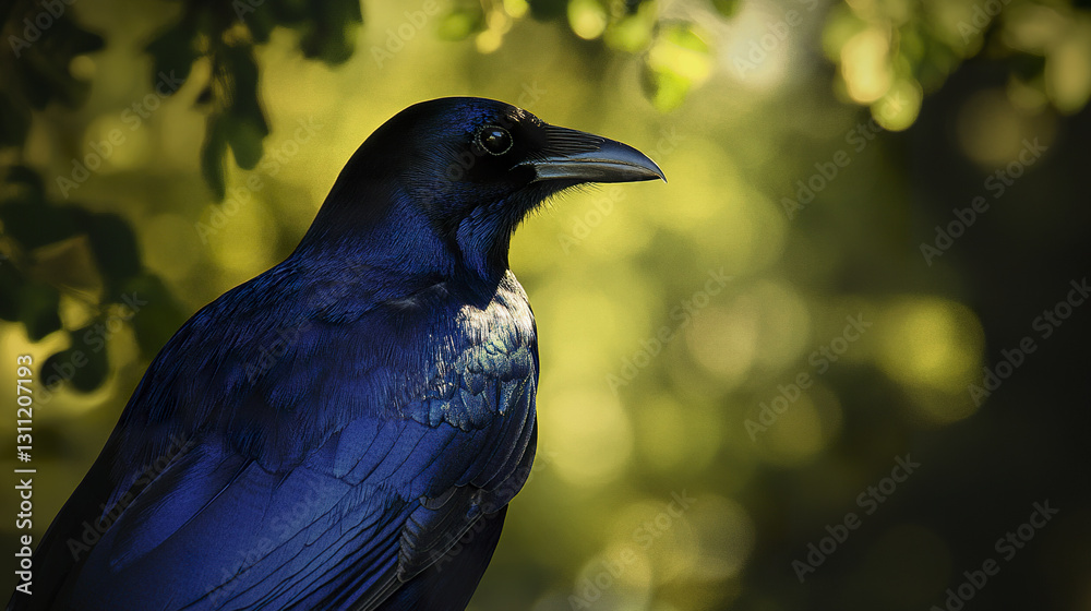 Obraz premium Side profile of noble blue bird with sleek feathers in nature