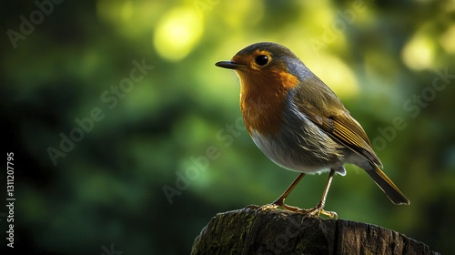 Wallpaper Mural European robin perched on tree stump in forest setting Torontodigital.ca