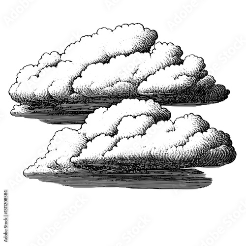 Engraved vector illustration of stylized clouds for tattoo design inspiration