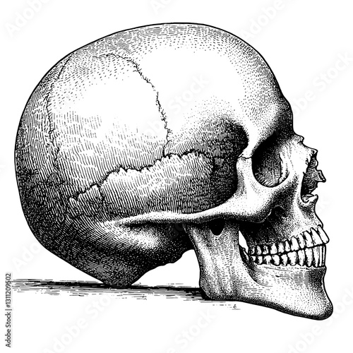 Engraved vector skull design suitable for tattoo art and digital applications in minimalist style