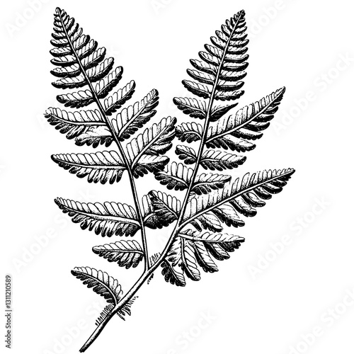 Engraved vector illustration of a detailed fern leaf suitable for tattoo designs and botanical art