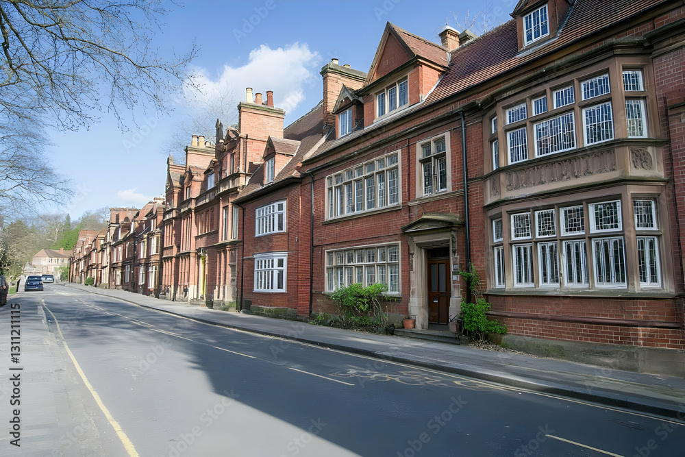 Photo of a Row of Brick Houses on a Sunny Street Photo of a Row of Brick Houses on a Sunny Street
