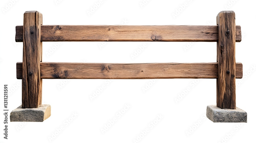 Rustic wooden fence section with stone bases isolated Rustic wooden fence section with stone bases isolated