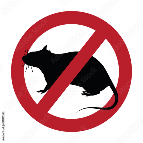 No rats sign, icon. Pest control symbol. Silhouette of a rat crossed out in a red circle. Isolated vector illustration