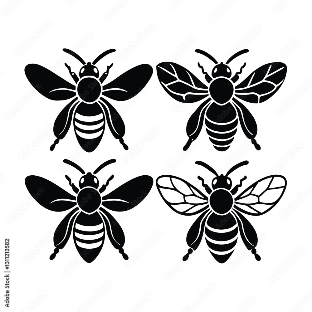 Fototapeta premium Simple Black and White Bee Silhouettes Set