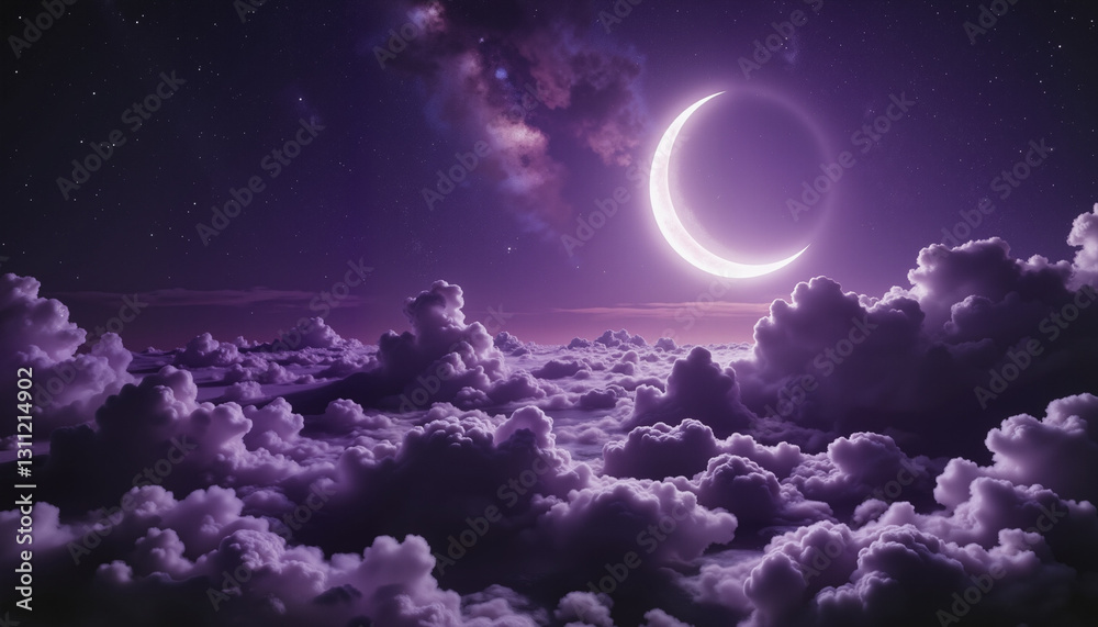 Fototapeta premium Moonlit clouds against a starry night sky