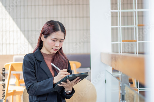 Asian businesswoman using digital tablet in modern corporate office Free Download Asian businesswoman using digital tablet in modern corporate office - GFXLoad
