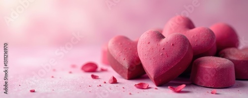 Heart-shaped chocolates, watercolor wash background, chocolate, sweetness