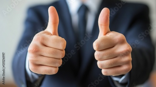 Professional Businessman Giving a Double Thumbs-Up to Express Motivation and Success