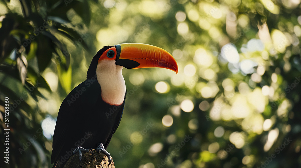 Fototapeta premium Toucan perched gracefully in lush forest setting