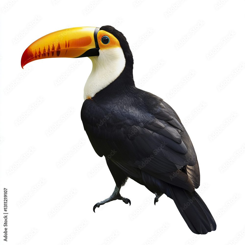Fototapeta premium Colorful toucan with vibrant beak isolated on white background