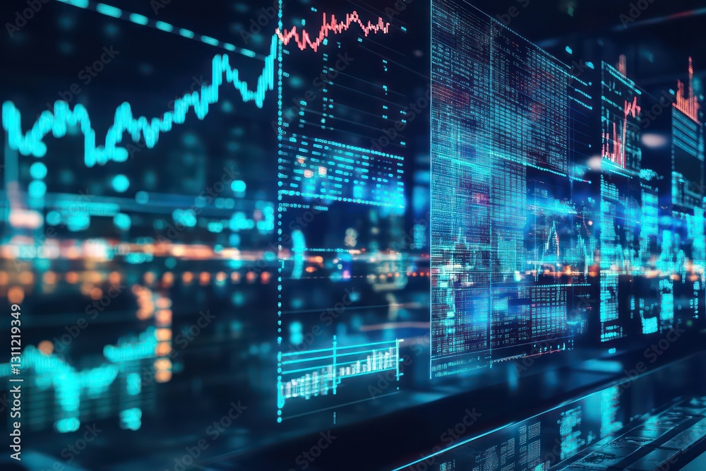 Fototapeta premium A high-tech Forex trading concept with holographic currency exchange rates and market analysis tools.
