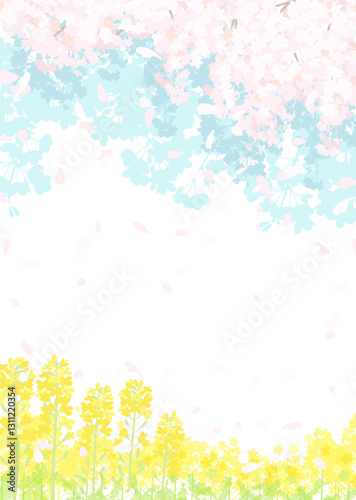 桜と春の空　菜の花畑