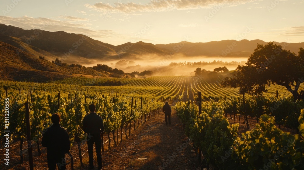 Naklejka premium Vineyard Sunrise Walk