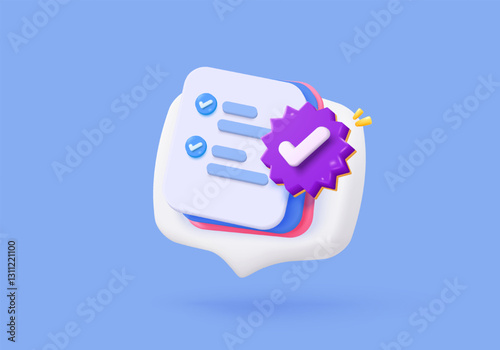 3d icon file task management todo check list, assignment and exam paperwork, work on organization, progress feedback, administration survey. 3d clipboard tick check icon vector render illustration