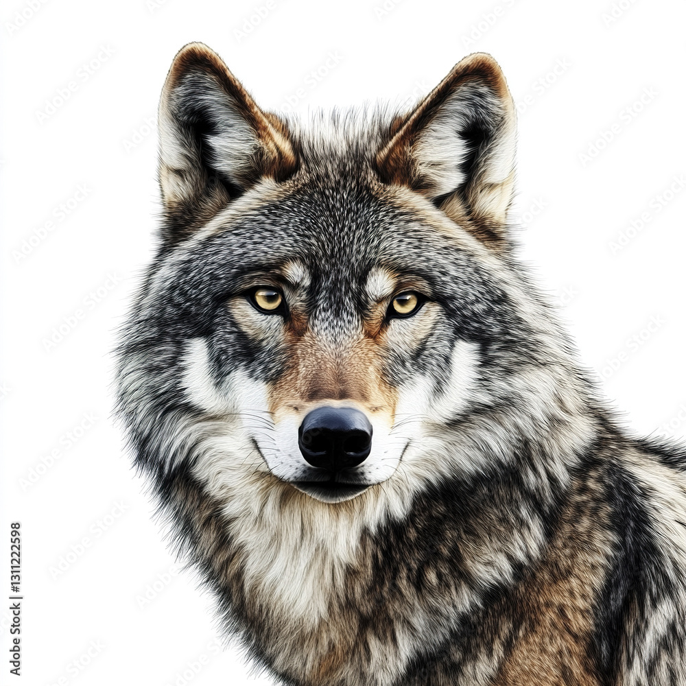 Obraz premium Wolf isolated on white background, showcasing its intense gaze