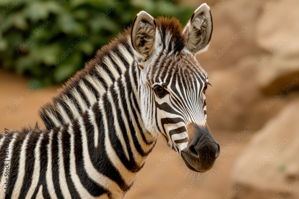 Zebra Close-up Portrait in Sandy Zoo Enclosure