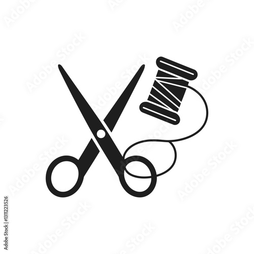 Scissors and thread spool icon