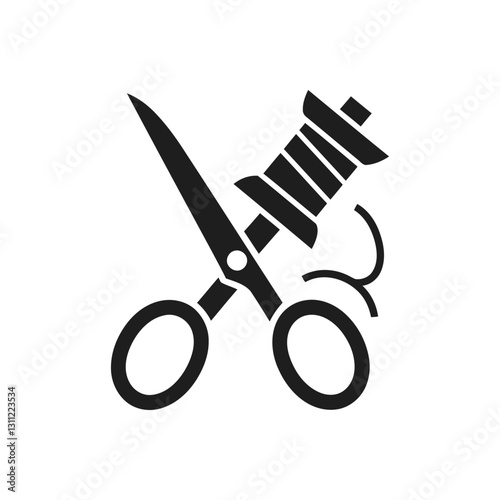Thread spool with scissors icon