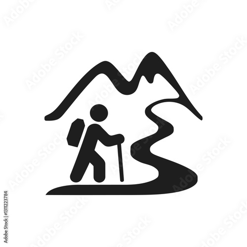 Hiking trail with mountains icon