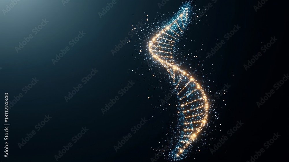 Glittering DNA Strand Forming Helix on Dark Background Glittering DNA Strand Forming Helix on Dark Background