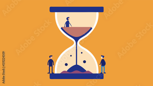 Time Reversal An hourglass with sand made of tiny exosomes symbolizing the reversal of time with a youthful figure on one side and an older figure on the other.