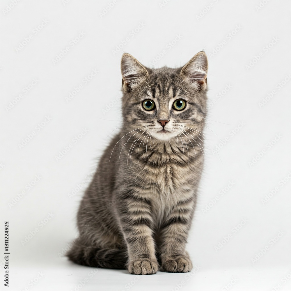 Curious Kitten: A charming tabby kitten with captivating green eyes gazes directly at the camera, its playful and inquisitive nature evident in its posture. Curious Kitten: A charming tabby kitten with captivating green eyes gazes directly at the camera, its playful and inquisitive nature evident in its posture.