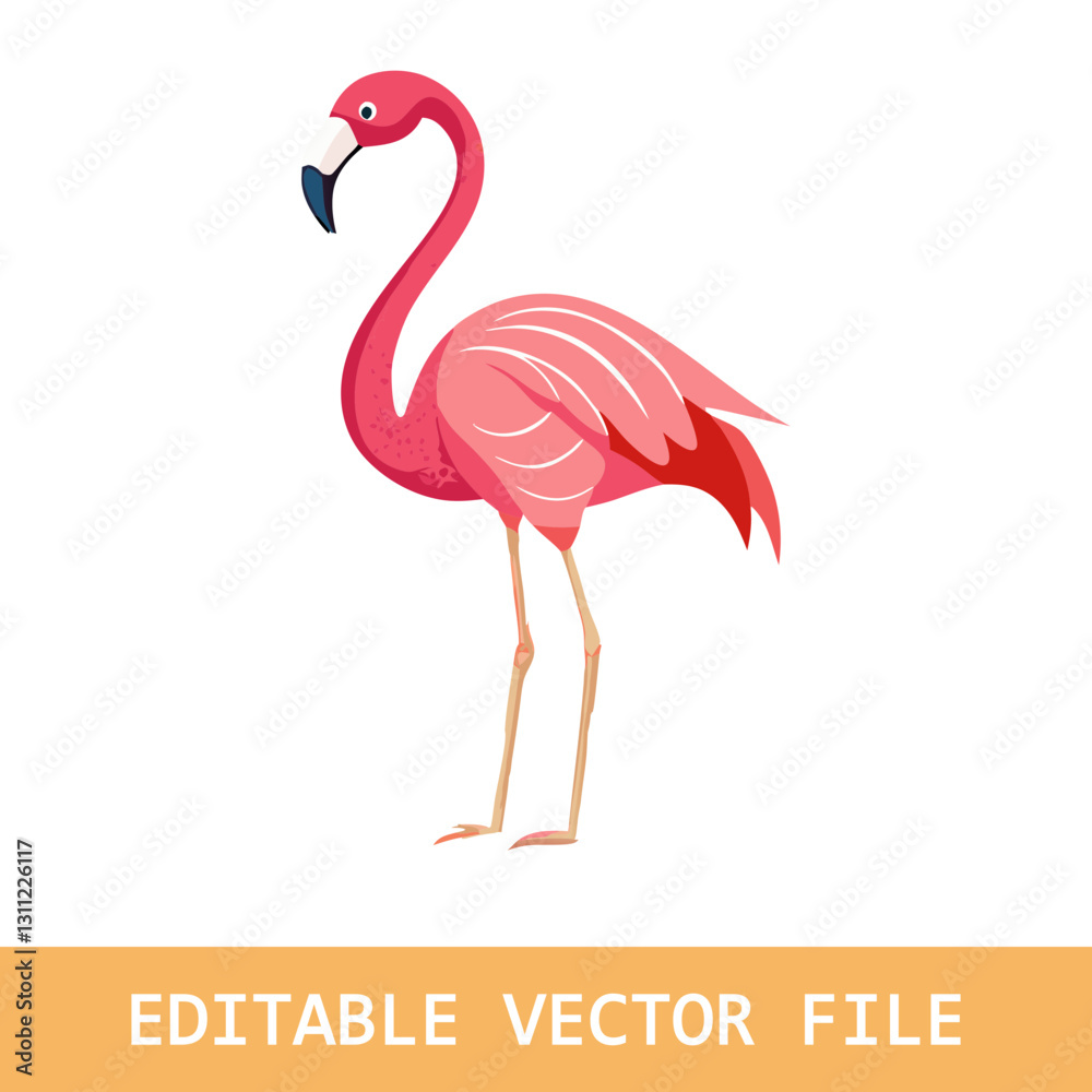 Fototapeta premium Pink flamingo on a white background. Vector illustration.