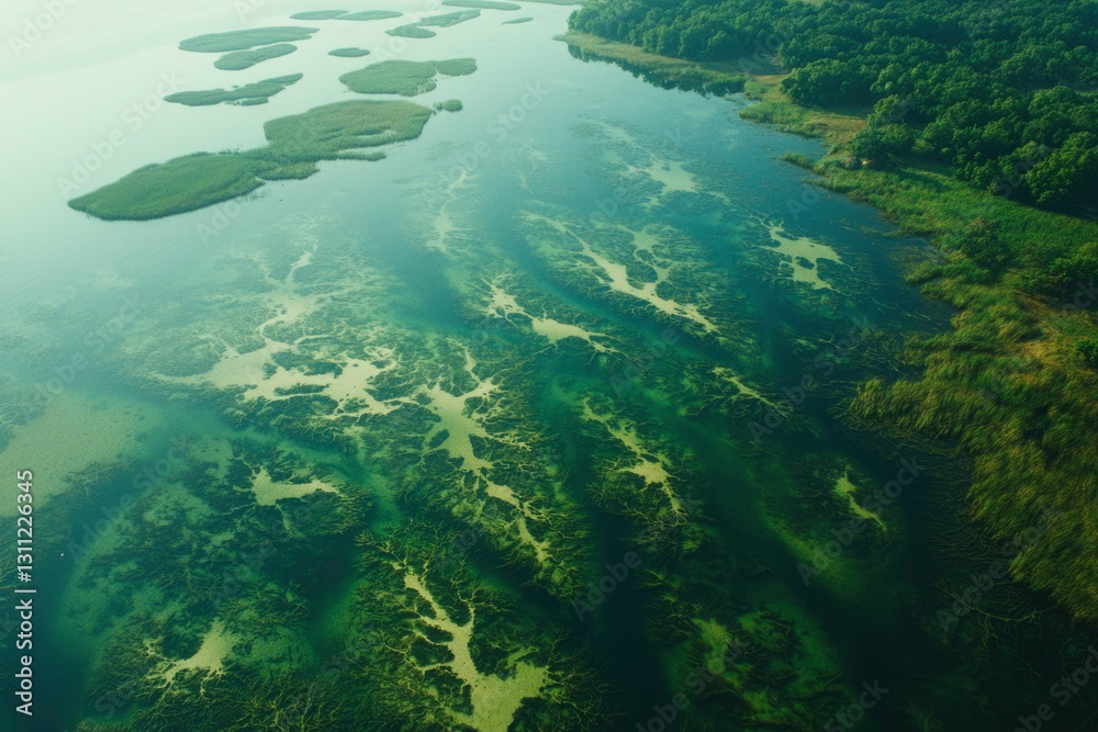 Fototapeta premium Aerial Lake Islands, Green Waters