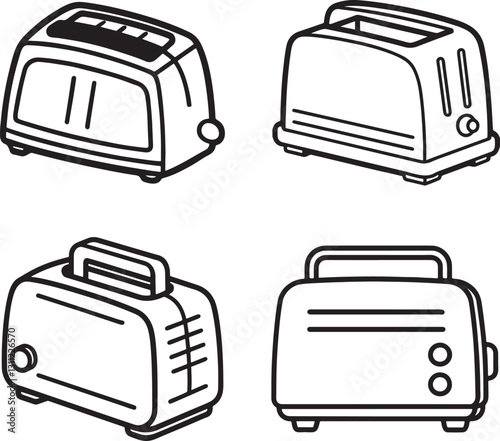 set of electric toaster oven line art, black outline, vector and illustration, coloring book page line art drawing