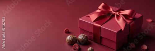 Chocolate truffles in elegant box with ribbon, gift, ribbon, elegant