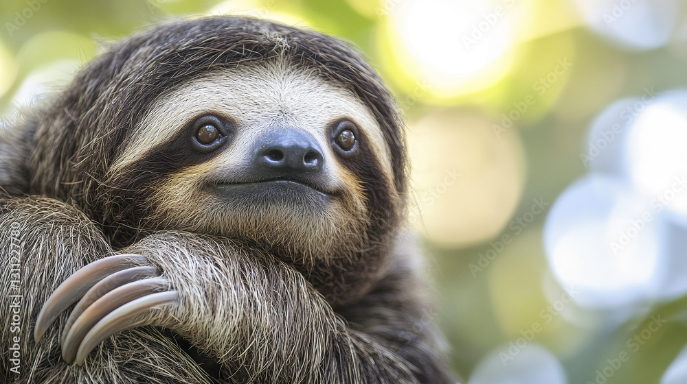 sloth basks in sunlight with gentle expression sloth basks in sunlight with gentle expression