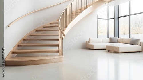 Elegant spiral staircase blends seamlessly with modern minimalis
