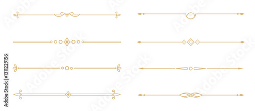 Set of Vintage decorative golden lines. text dividers. Gold line border. Lines separators, Borders, Vintage dividers, Underline elements. Vector illustration