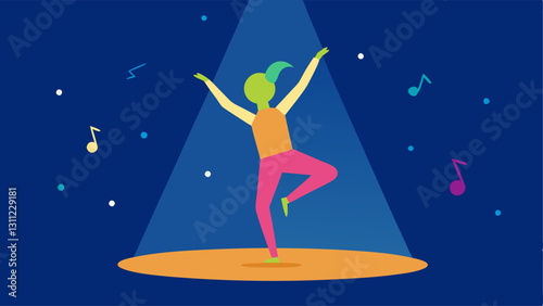 That Moment When You Finally Master a Dance Move A dancer stands center stage with a look of exhilaration striking a confident pose after nailing a difficult dance move. Spotlights