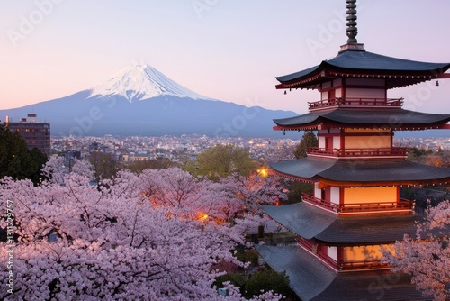 Mount Fuji, Cherry Blossoms, Pagoda
