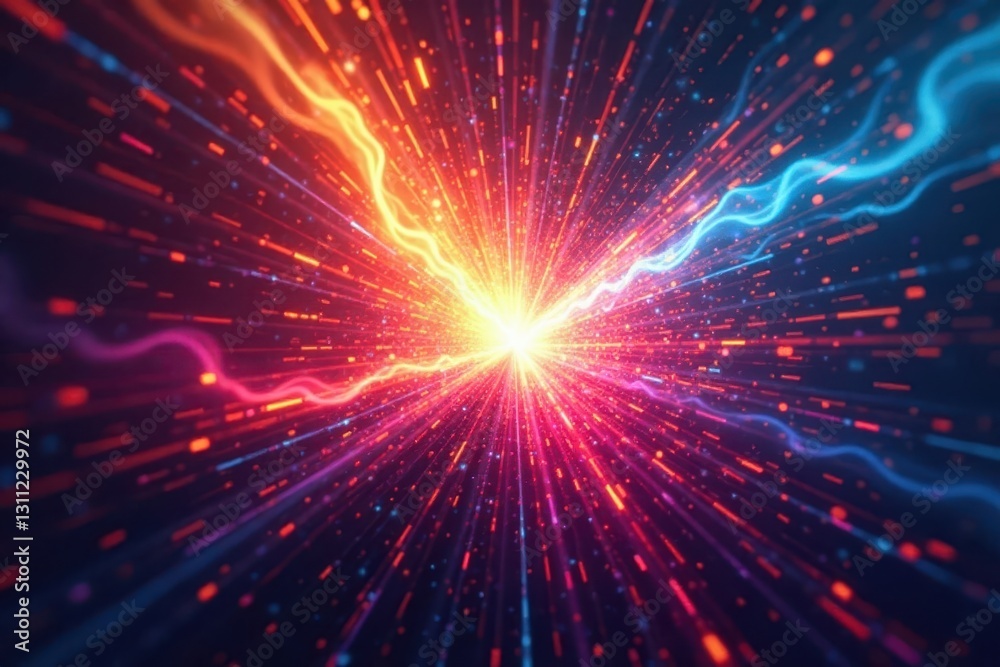 Obraz premium Intense multicolored light explosion, radiating outwards, powerful, dramatic