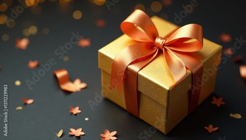 Elegant gold gift box, tied with a satin ribbon , beautiful, gold