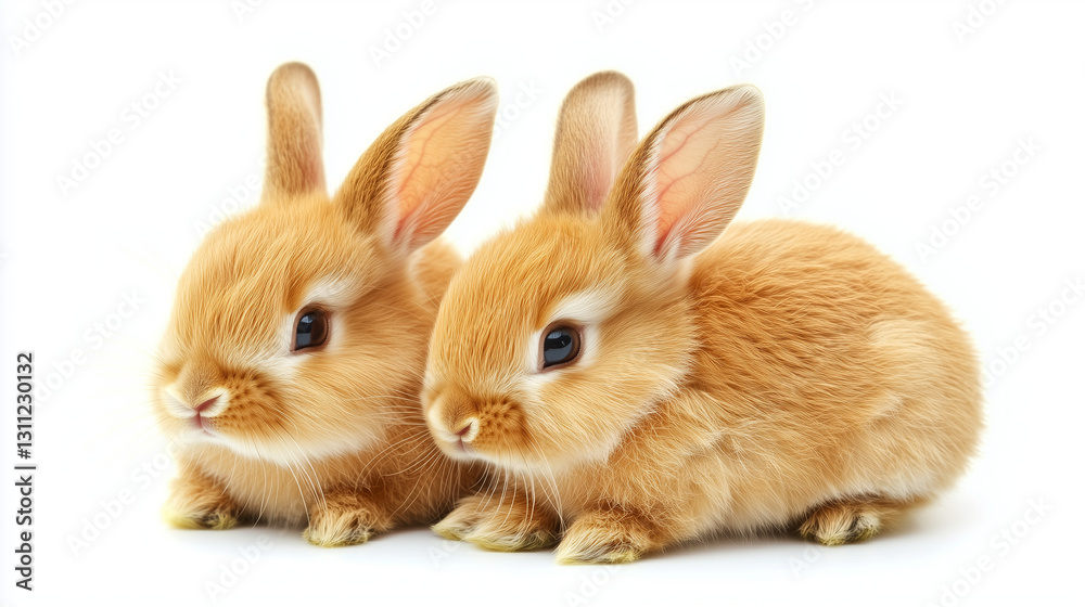 Two little rabbits isolated on white background.